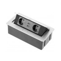GTV Вбудована розетка SOFT прямокутна Сіра (2 розетки+2USB) Schuko (Китай)