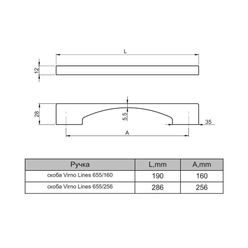 Ручка скоба Virno Lines 655/160 браш сатин нікель