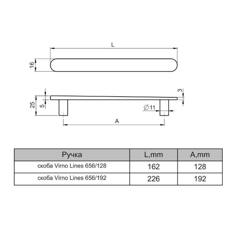 Ручка скоба Virno Lines 656/192 Soft Touch графит