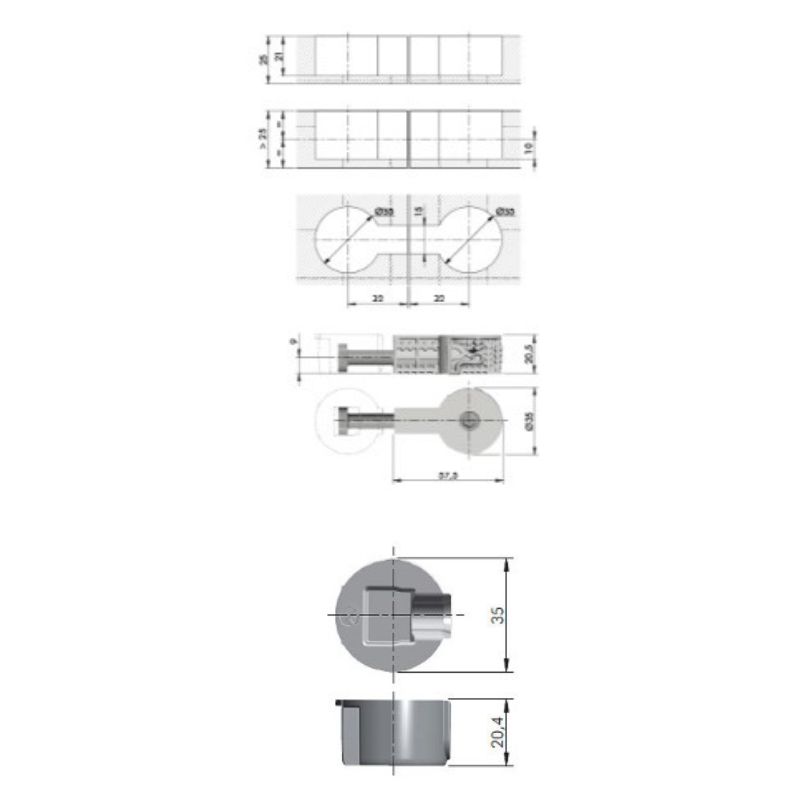 Стяжка Quick TECH для стільниць d=35мм, M8x64мм, Italiana Ferramenta (аналог 32150)