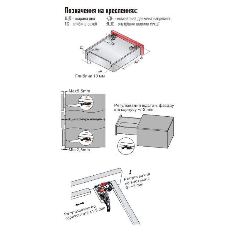 Напрямна прихована (NEW) LinkenSystem SYNCHRO-3D TouchLatch-550 (35кг) для 16-19 мм
