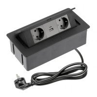 GTV Вбудована розетка SOFT прямокутна Чорна (2 розетки+1USB+1TypeC) Schuko