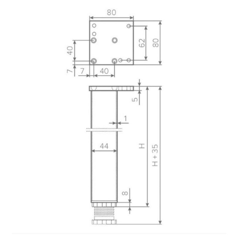 Опора мебельная квадратная 46x46 H=710 алюминий ,белый, Rejs