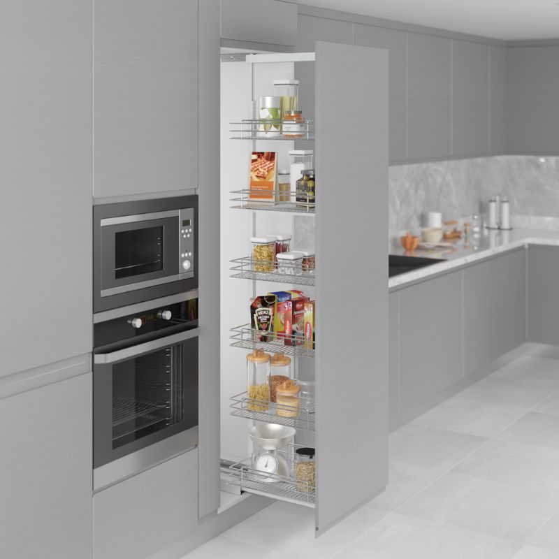 Starax Галерея висувна на напрямних з дотягом, 280х510х1850-2000, секція 350мм, 6 кошиків, ХРОМ