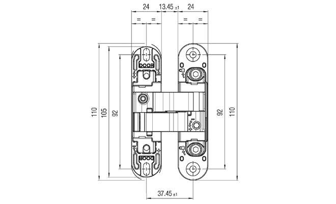 Петля скрытая K1000 3D хром матовый 180 ° вес двери 40 кг - 2 петли, 52 кг - 3 петли, Hafele