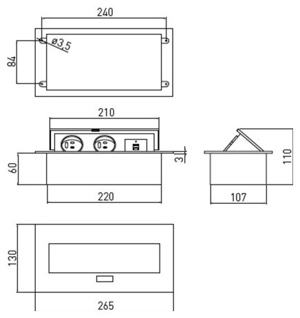 GTV Встраиваемая розетка прямоугольная Черная (2розетки+2USB) Schuko (Китай)