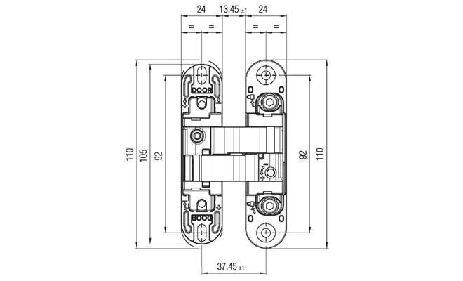 Петля скрытая K1000 3D хром матовый 180 ° вес двери 40 кг - 2 петли, 52 кг - 3 петли, Hafele