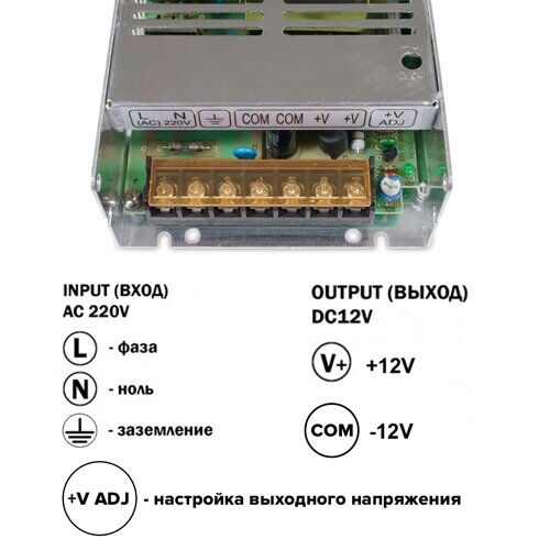 Трансформатор негерметичний, 12v 150W 12,5А (165х100х44 мм)
