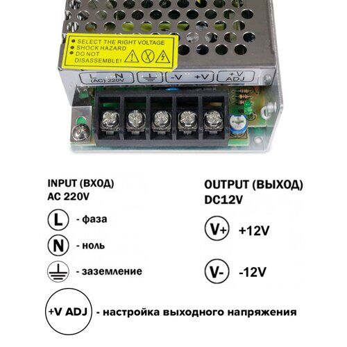Трансформатор негерметичный, 12v 120W 10А (115х80х37 мм)