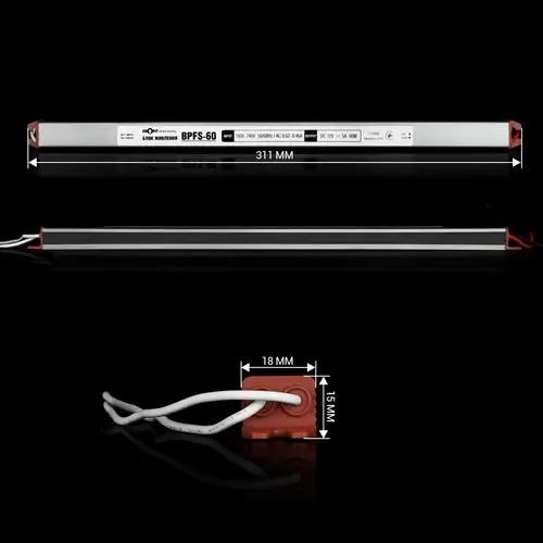 Трансформатор герметичний (stick) Professional, 12v 60W 5А (311х15х18 мм)