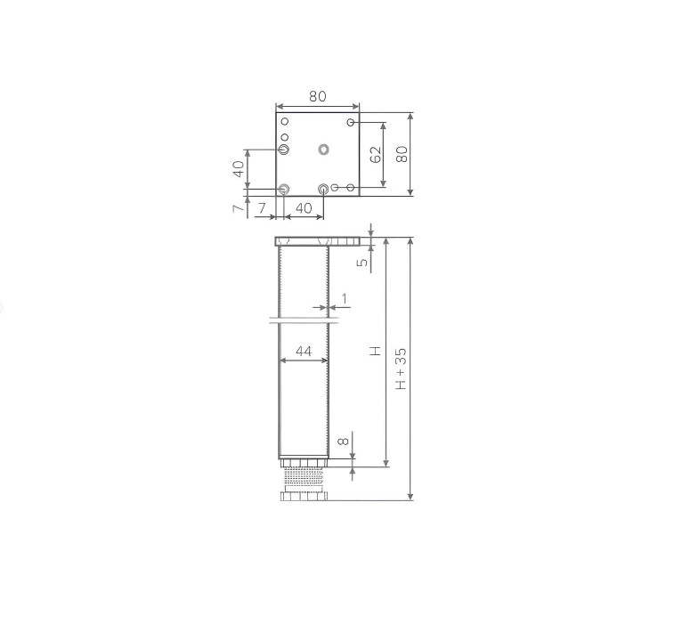 Опора меблева квадратна 46x46 H=820 алюміній, чорний мат, Rejs